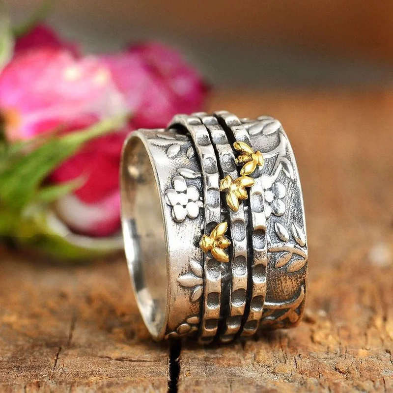 אירופאי ואמריקאי פשוט אישיות רחב גרסה שתיים-צבע דבורה קטנה טבעת פרח טבעת אירוסין גודל 6-10 טבעות לנשים2