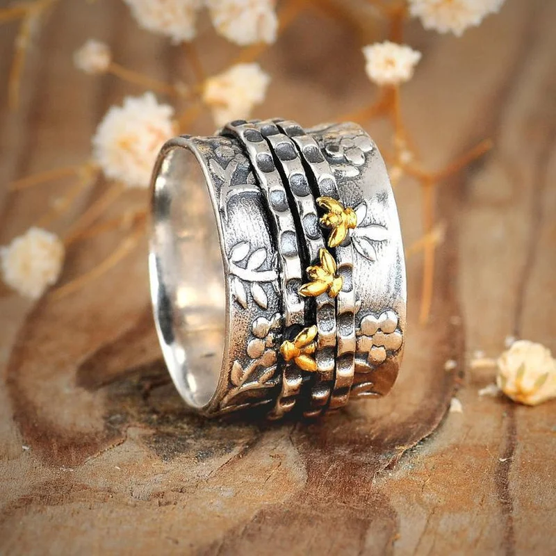 אירופאי ואמריקאי פשוט אישיות רחב גרסה שתיים-צבע דבורה קטנה טבעת פרח טבעת אירוסין גודל 6-10 טבעות לנשים3