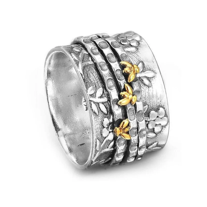 אירופאי ואמריקאי פשוט אישיות רחב גרסה שתיים-צבע דבורה קטנה טבעת פרח טבעת אירוסין גודל 6-10 טבעות לנשים5