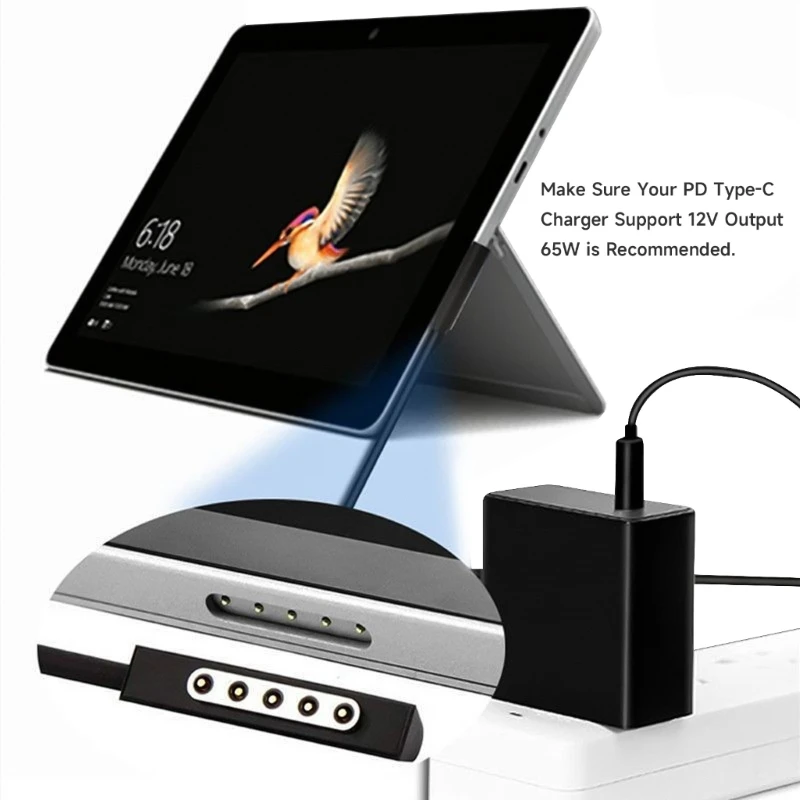 משטח גמיש חיבור USB C כבל טעינה תחליף Surface Pro 1 2RT נייד 59inch כבל טעינת האביזר3