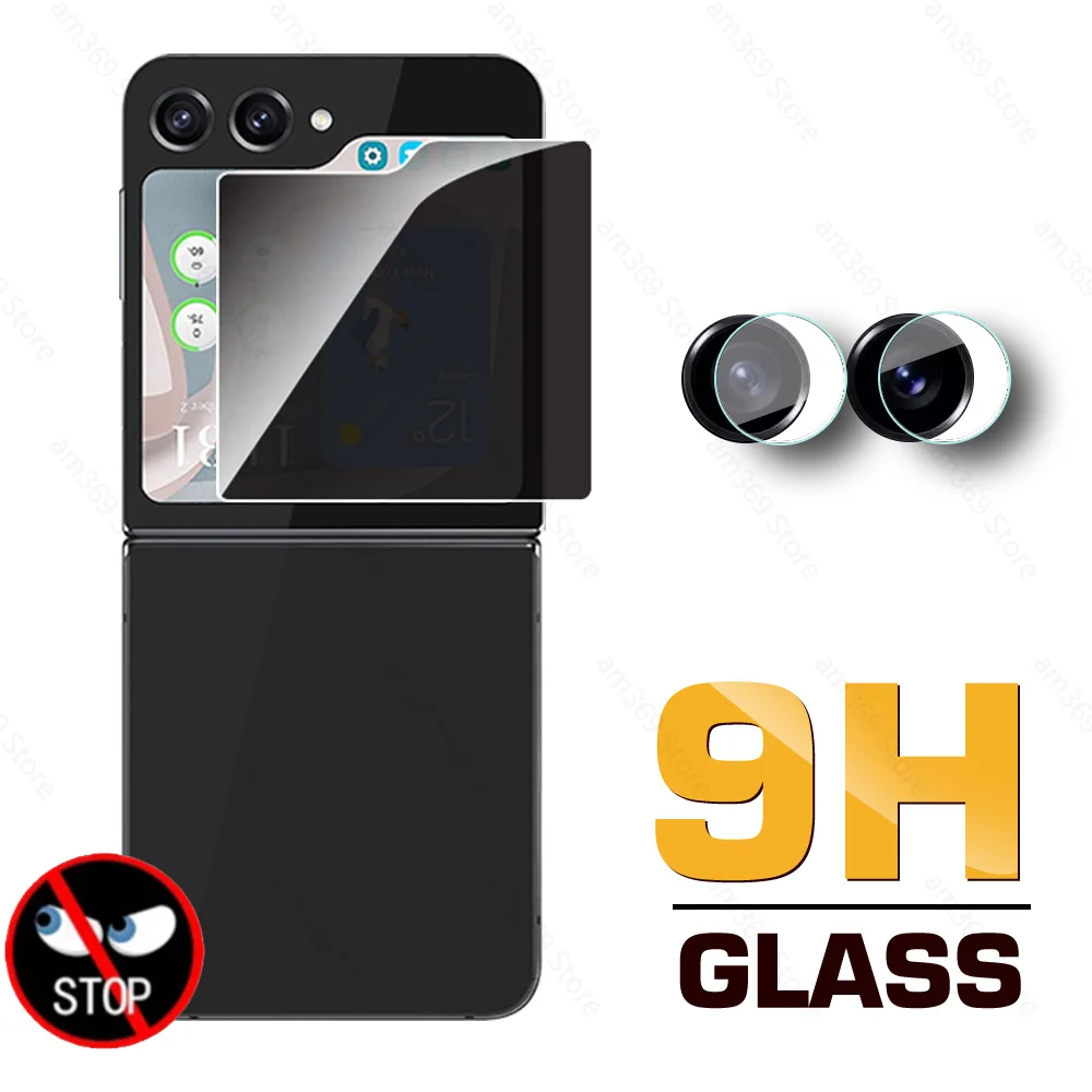 2-in-1 פרטיות בחזרה זכוכית עבור Samsung Galaxy Z Flip5 זכוכית מחוסמת Samsang ZFlip5 להעיף 5 ZFlip 5 מגן מסך המצלמה סרט0