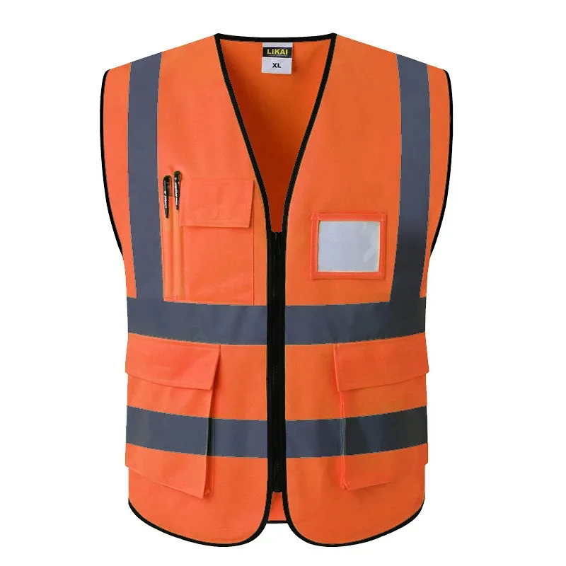 בטיחות וסט כתום ניראות גבוהה וסט כתום הרוכסן הקדמי חגורת בטיחות עם רעיוני רצועות בנייה Workwear1