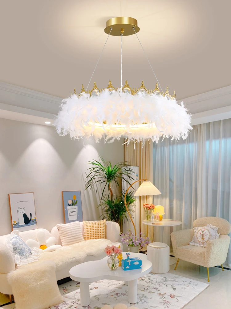 רומנטי, לבן נוצות אורות תליון תאורה פנימית חדר האוכל גופי התקרה למיטה עיצוב חדר LED הכתר תלויות מנורות5
