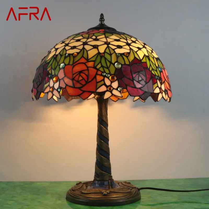 עפרה טיפאני זכוכית, מנורת שולחן LED יצירתי רטרו, פרחים, שולחן אור אופנה עיצוב הבית הסלון, חדר השינה ליד המיטה0