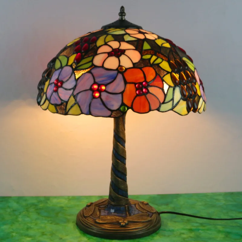 עפרה טיפאני זכוכית, מנורת שולחן LED יצירתי רטרו, פרחים, שולחן אור אופנה עיצוב הבית הסלון, חדר השינה ליד המיטה3