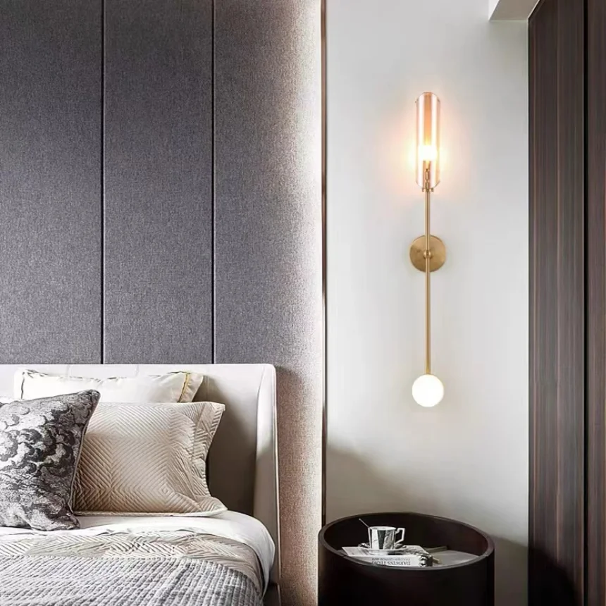 פמוט קיר אורות עבור חדר השינה ליד המיטה במלון קישוט מודרני בסלון רקע מנורת זכוכית רב בעיצוב גופי תאורה0