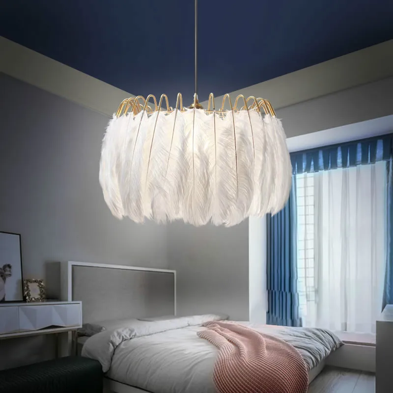 נורדי נוצה התקרה תליון מנורה הסלון חדר השינה תאורה ביתית מסעדה בר תלויים אור פנימי עיצוב נברשת4