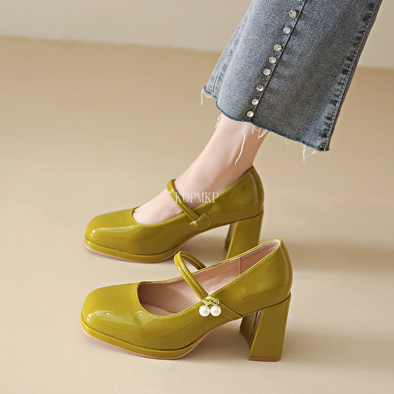2023 אופנה עבה פלטפורמת משאבות נשים נעלי סופר עקבים גבוהים נעלי ג ' יין מארי אישה סתיו עבים עם העקבים מסיבת נעליים Mujer2