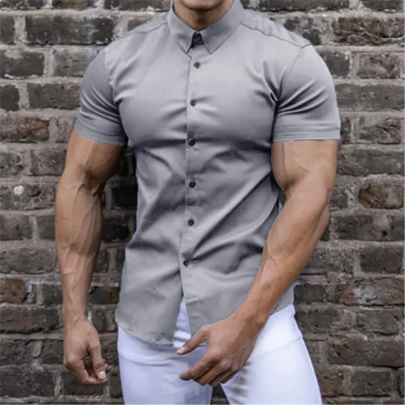 Mens חולצות שחורות קיץ גברים צבע טהור עם שרוולים קצרים נוח חולצות מזדמנים ספורט יחיד עם חזה גבר רזה חולצה העליונה3