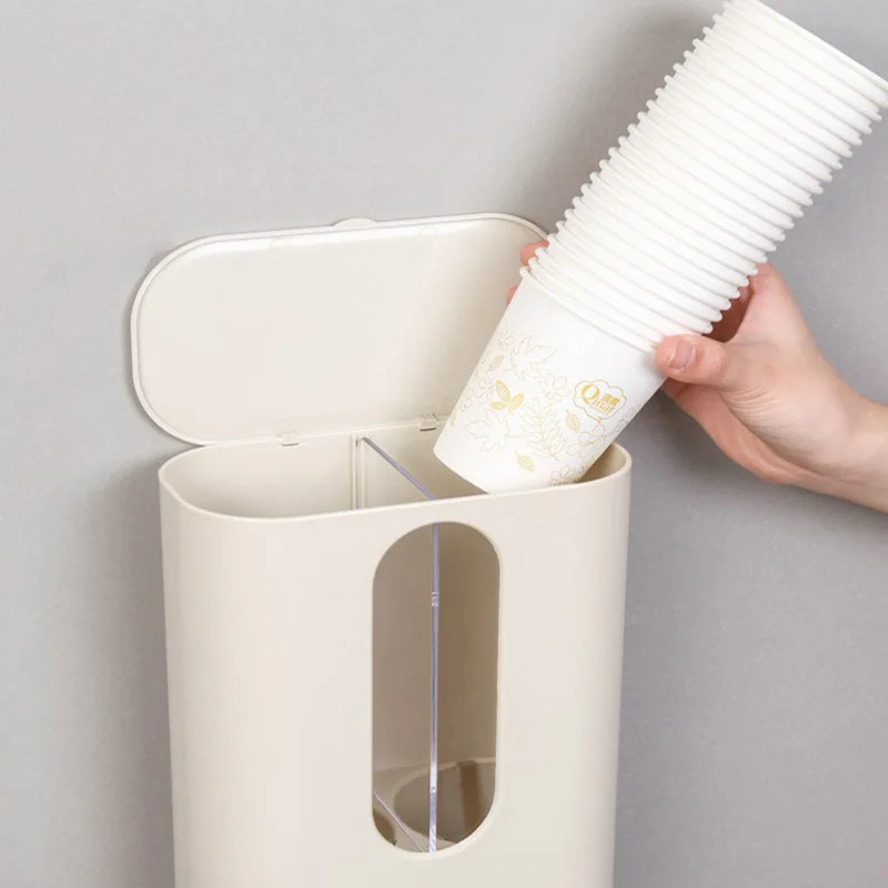 מתקן נייר מחזיק כוסות כפול-גליל עם מכסה נייר חד פעמיות, ספלים מחזיק המשרד קיר רכוב כוסות פלסטיק מפיץ4