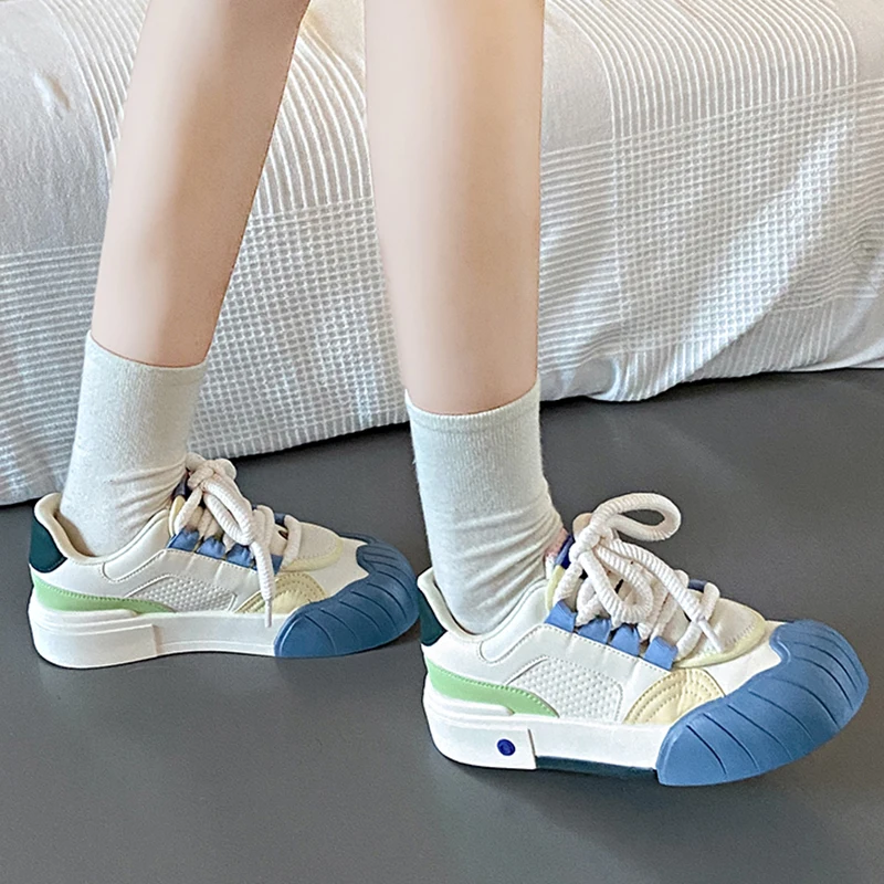 נשים נעלי תחרה מקרית נעלי ספורט צבעים מעורבים עיצוב עבה התחתונה גופר, נעליים חיצוני פועל חמוד נעליים נשיות5