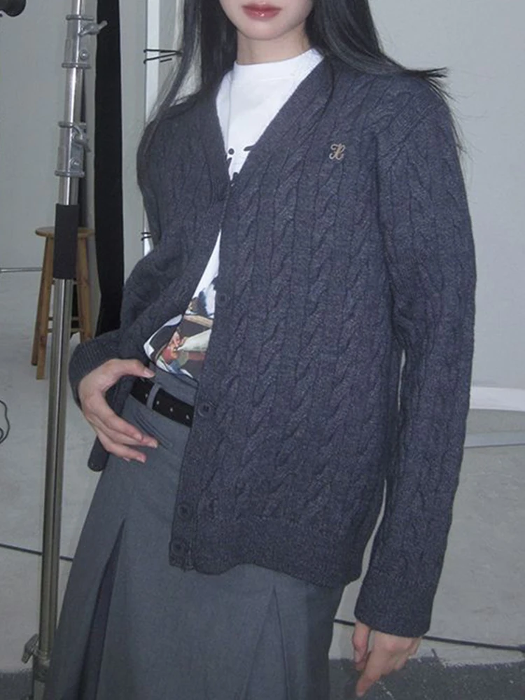 אופנה חמה Cardiga בציר הדפסה קרדיגן סרוג תלמיד חמוד כפתור למעלה שרוול ארוך מעיל הסתיו Y2K אסתטיקה רטרו סוודר1