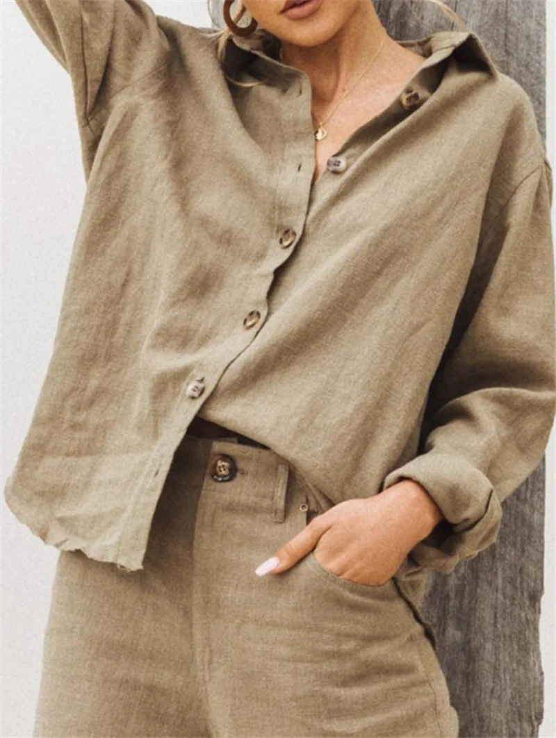 יומיומי שרוול ארוך כותנה פשתן חופשי של נשים חולצה אלגנטית מוצק משובח Harajuku לכפתר חולצה Y2k אופנת רחוב קוריאני מקסימום0