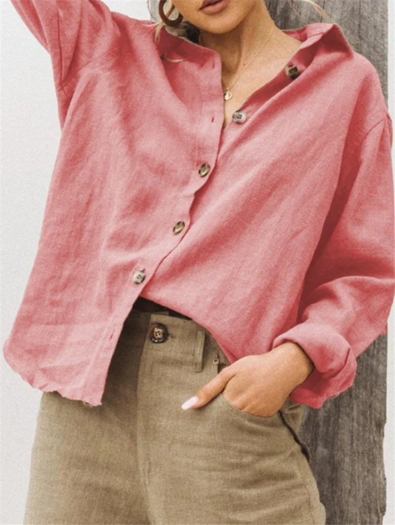 יומיומי שרוול ארוך כותנה פשתן חופשי של נשים חולצה אלגנטית מוצק משובח Harajuku לכפתר חולצה Y2k אופנת רחוב קוריאני מקסימום1