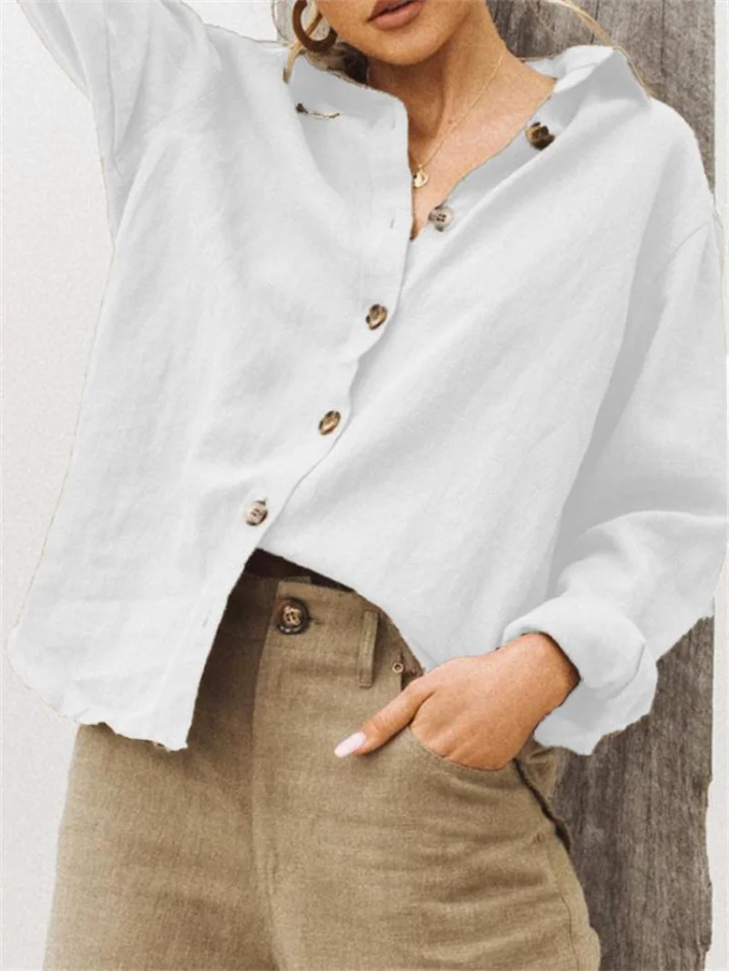 יומיומי שרוול ארוך כותנה פשתן חופשי של נשים חולצה אלגנטית מוצק משובח Harajuku לכפתר חולצה Y2k אופנת רחוב קוריאני מקסימום2