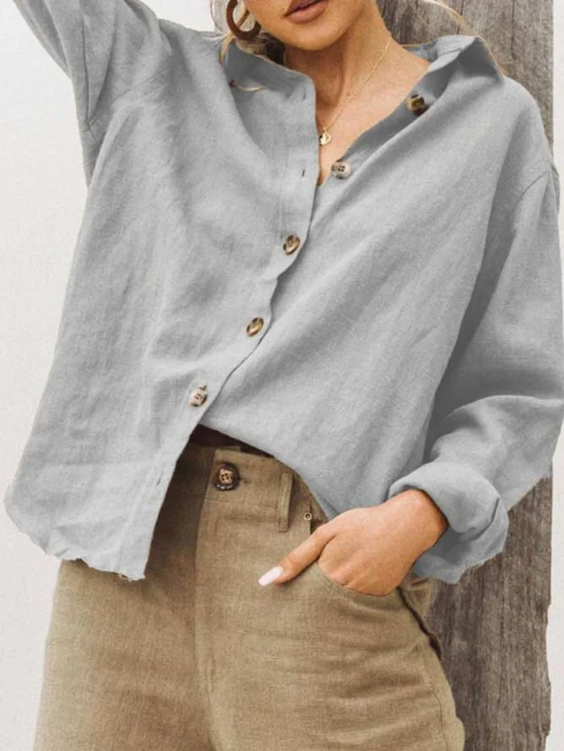 יומיומי שרוול ארוך כותנה פשתן חופשי של נשים חולצה אלגנטית מוצק משובח Harajuku לכפתר חולצה Y2k אופנת רחוב קוריאני מקסימום4