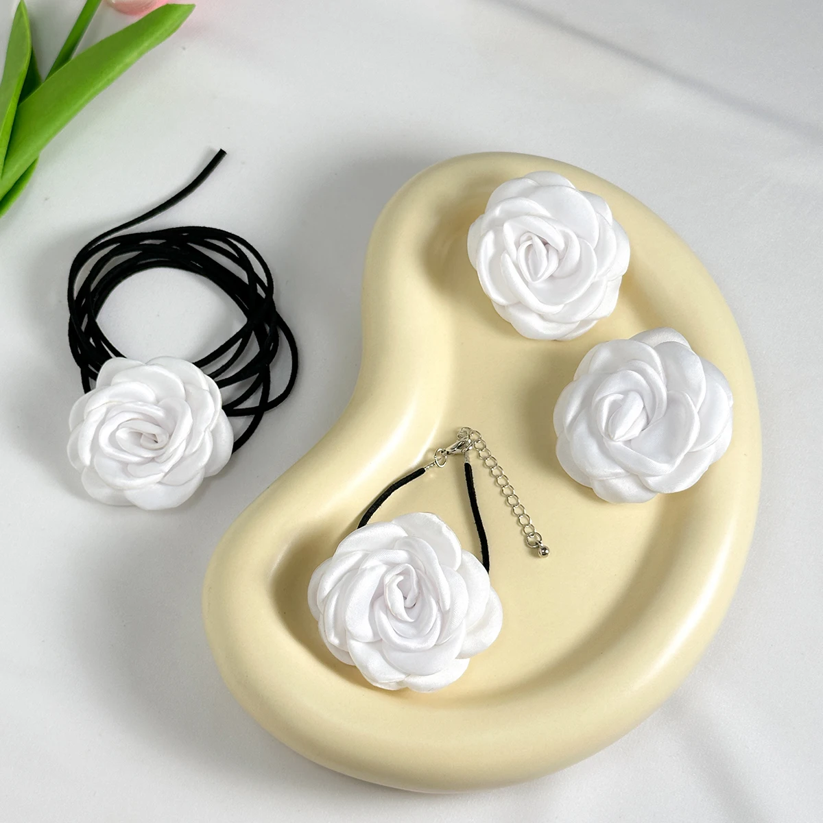 PuRui אלגנטי להגדיר רוז פרחים שרשרת צמיד עגילי עבור נשים, תכשיטי אופנה החבל לצוואר צמיד חדש מסיבת בנות החתונה4