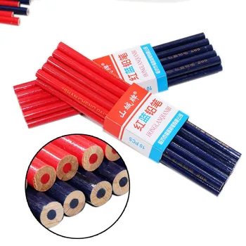 10 חתיכות / יד נגרות עיפרון על ידי כלי שני-צבע פועל בניין נגרות כחול אדום עבה הליבה סביב העיפרון.