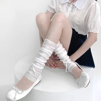 1Pair תחרה הרגל שרוול לנשים בסגנון יפני מתוק בלט גרבי ברך עגל גרביים בצבע אחיד זרוע הקשת שרוולים מחממי רגליים