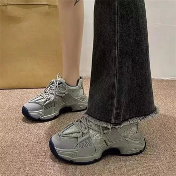 2023 אופנה לנשימה רשת אפור נעלי ספורט נשים עבה עם סוליות טניס נעלי ספורט האישה מקרית גופר, נעליים Zapatillas Mujer