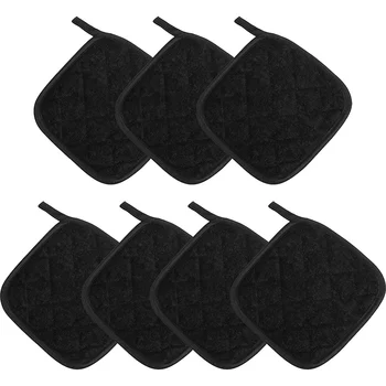 7 חתיכות כותנה שחור סיר מחזיקי מטבח כפפות לתנור רחיץ מכונת עמיד בפני חום חם Pad