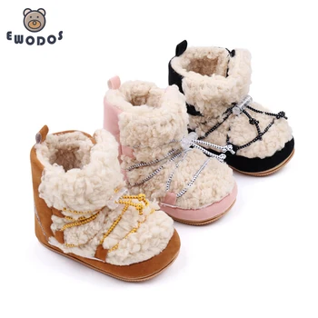EWODOS התינוק הנולד בנות מגפי שלג קורל פליז חורף חמים מגפי קרסול הפעוט, התינוק אנטי להחליק נעלי הליכה נעלי תינוק
