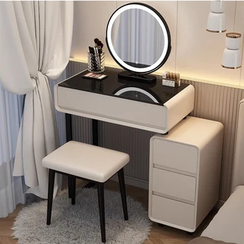 Led מראת איפור מינימליסטי שולחן כיסא איפור יוקרה מודרנית יהירות שולחנות מגירה ארגונית Tavolo Trucco רהיטים LJ50DT
