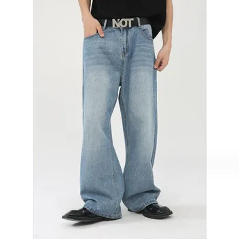 Y2k אופנתי של גברים מזדמנים שטף מכנסי ג 'ינס 2023 קוריאנית סגנון חופשי רחב הרגל גבוהה המותניים אופנה ג' ינס תכליתי w560