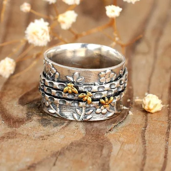 אירופאי ואמריקאי פשוט אישיות רחב גרסה שתיים-צבע דבורה קטנה טבעת פרח טבעת אירוסין גודל 6-10 טבעות לנשים
