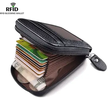 גברים של ארנק אמיתי עור PU בעל כרטיס האשראי RFID חסימת רוכסן כיס גברים שקית רב-כרטיס רוכסן