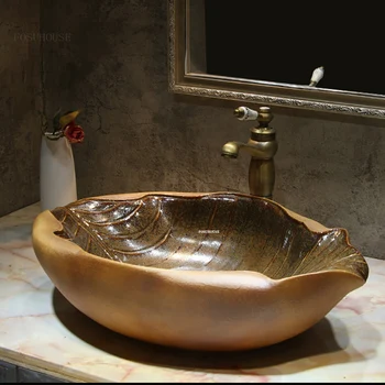 המודרנית אמנות קרמיקה אמבטיה כיורים משק הבית אביזרי אמבטיה יצירתי צורת עלה כיורים שירותים מטבח מעל הדלפק אגן