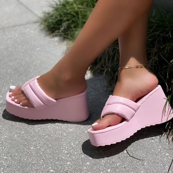הקיץ פלחי כפכפים נשים 2023 קליפ חדש הבוהן עבה פלטפורמת נעלי אישה גודל פלוס 43 עבה התחתונה סנדלים מזדמנים שקופיות