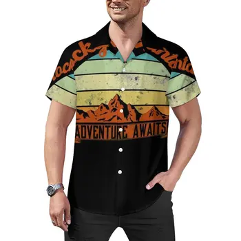 הרוקי חולצות מקרית הרפתקאות מחכה קמפינג משפחתי אבא בן החוף חולצת הוואי Y2K חולצות אדם מודפס גודל גדול