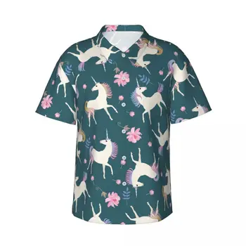 חדי קרן 3d הדפסה חולצת הוואי גברים בגדים רופפים לנשימה של גברים חולצות קיץ זכר חולצה גברית בגדים שרוול קצר