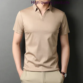 כותנה Mercerized חולצת פולו גברים באיכות גבוהה שרוול קצר הצווארון להנמיך מוצק צבע דק של גברים מקרית מקסימום 4XL