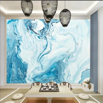 מותאם מופשט כחול שמיים בצבעי מים השיש ציור קיר ניירות לעיצוב הבית הסלון, חדר השינה ספה 3d טפט