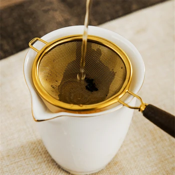 מסננת לשימוש חוזר פלדת אל-קפה להתמודד עם קומקום פלדה עץ בסדר Infuser רשת דליפת אביזרים תה מסננים תה עלים מסננת