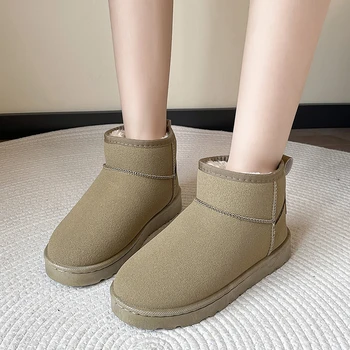 נשים 2023 חורף כותנה נעלי עגול הבוהן, העקב שטוח מגפי קטיפה מעובה מגפי שלג גבוהים העליון חשוף מגפיים
