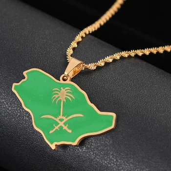 ערב הסעודית מפה עם אמייל ירוק שרשרת תליון הממלכה של ערב הסעודית תכשיטים