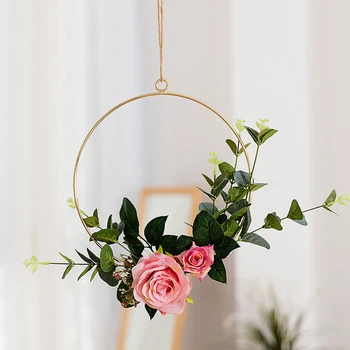 רקע בסגנון נורדי מתלה ברזל הטבעת נייד DIY החתונה גיאומטריות מסיבת פרחים מלאכותיים חישוק תלייה על קיר מסגרת עיצוב הבית